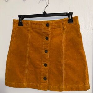 Forever 21 High Waisted Corduroy Mustard Button Skirt